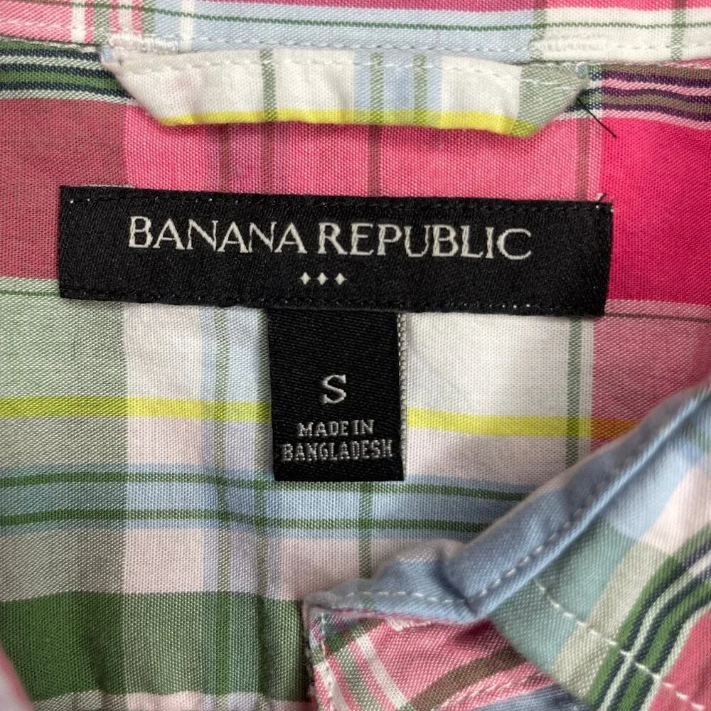 Banana Republic Prepster Plaid Shirt S Pink Blue Green Country Club Core Madras